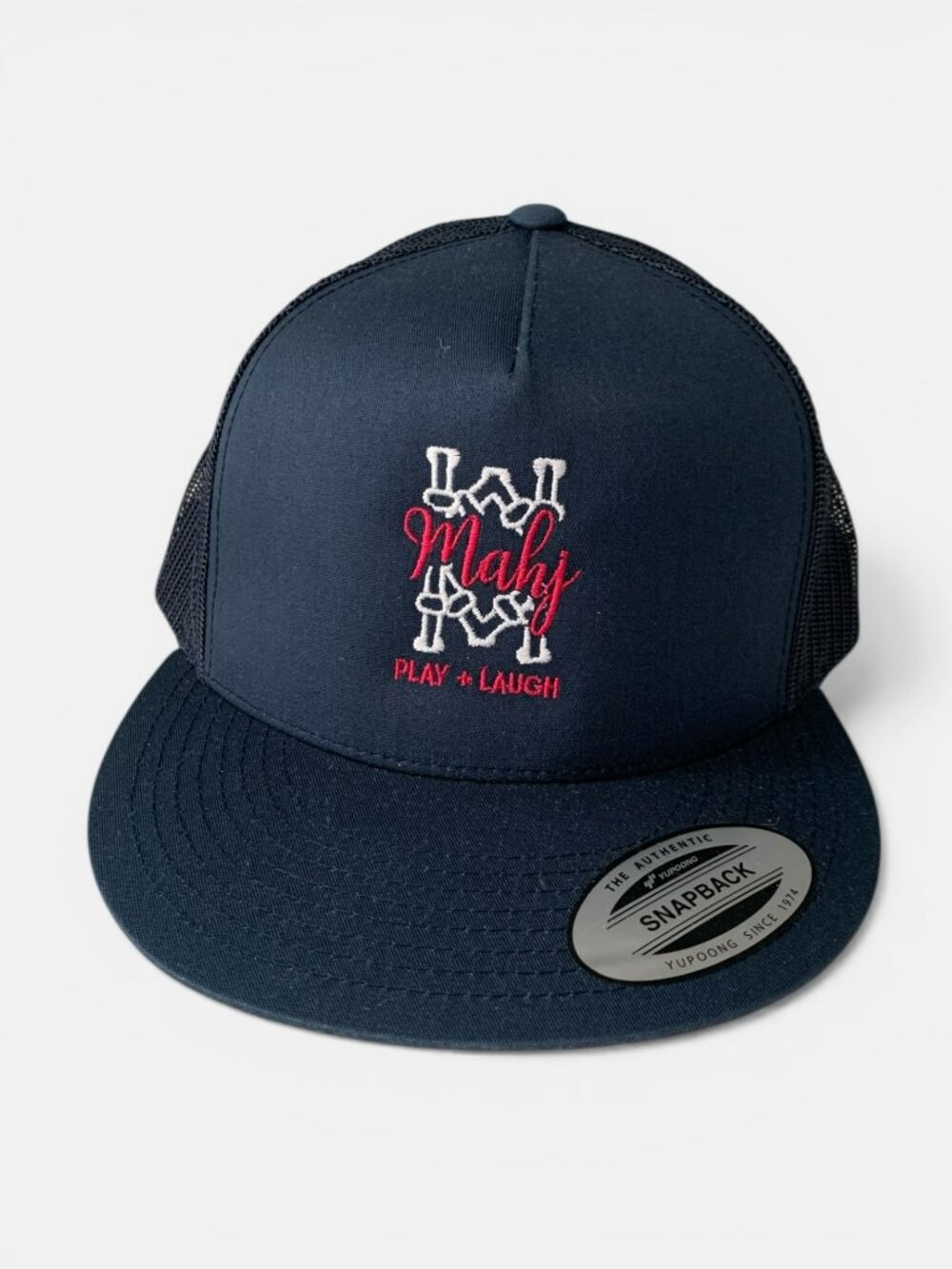 Mahjong Embroidered Trucker Hat Navy Snapback Play Laugh Mahj Game Gift